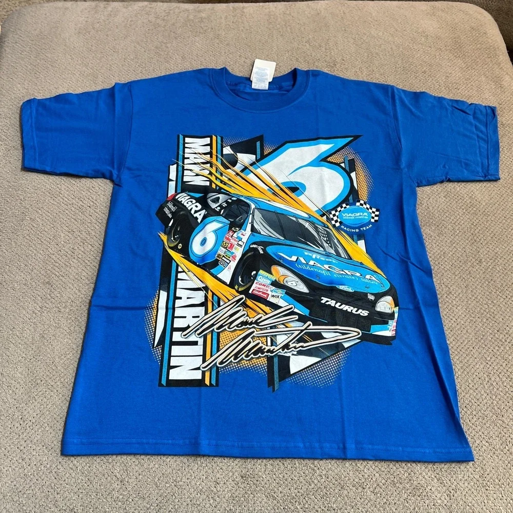 Vintage 2000s Mark Martin Racing Team NASCAR T-Shirt Blue Size‎ L